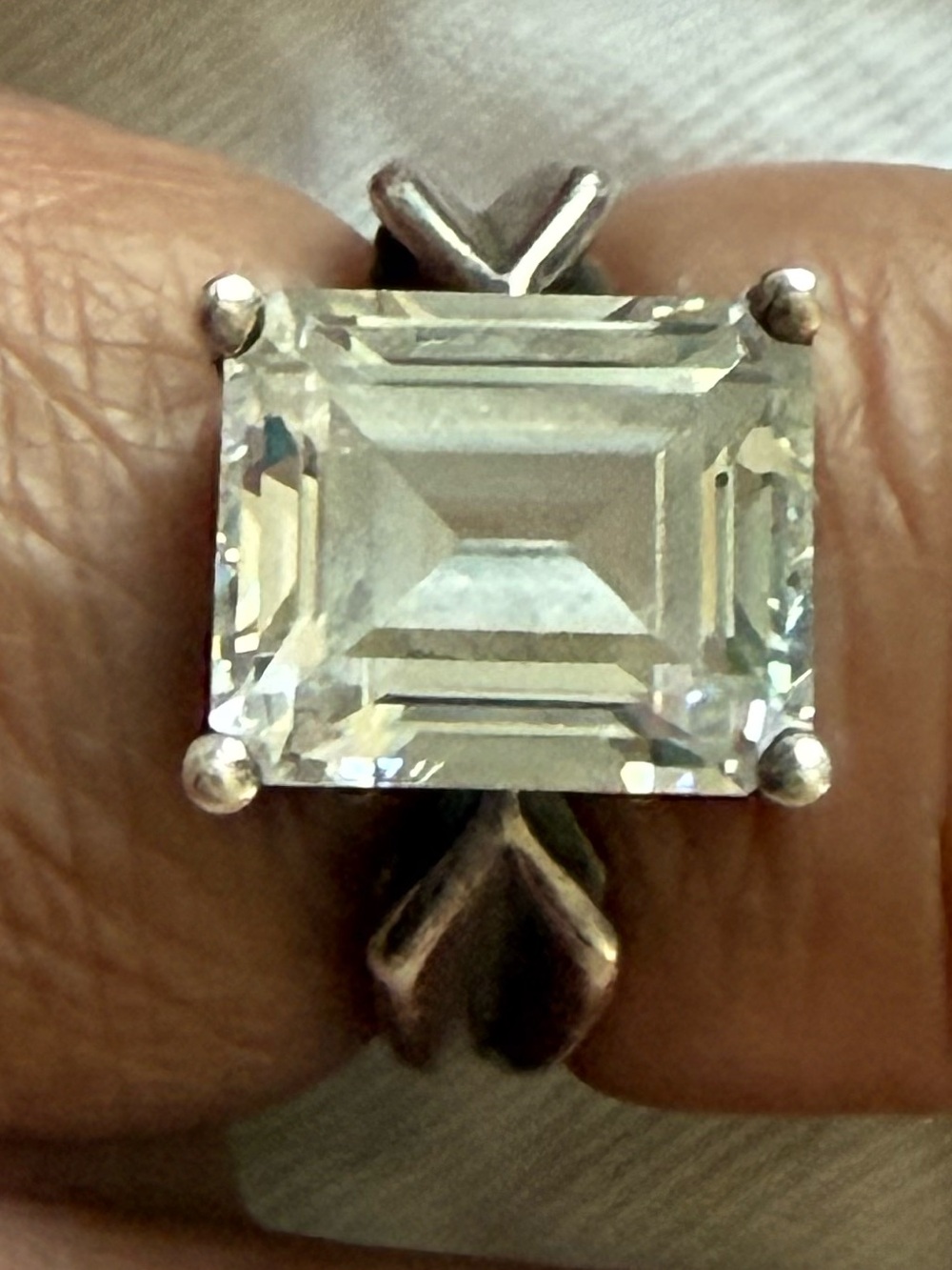 Vintage Victorian Style Emeral Cut CZ Sterling 925 Ring